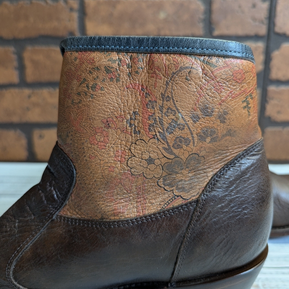 Women's Brown Leather Ankle Booties with Printed Shaft - Picture 9 of 16